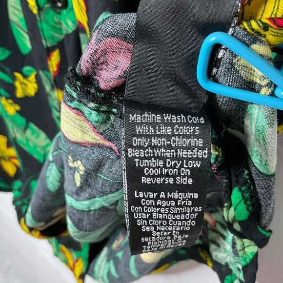 Good Vibes Men's XL Hawaiian Shirt Short Sleeve Button-Up Black Green Floral VTG - Picture 7 of 8